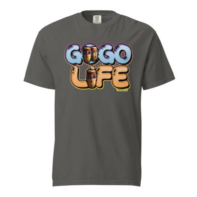 GoGo Life: Flavored Tunes (Blue & Gold) Heavyweight T-shirt - Image 4