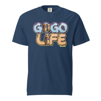 GoGo Life: Flavored Tunes (Blue & Gold) Heavyweight T-shirt - Image 3